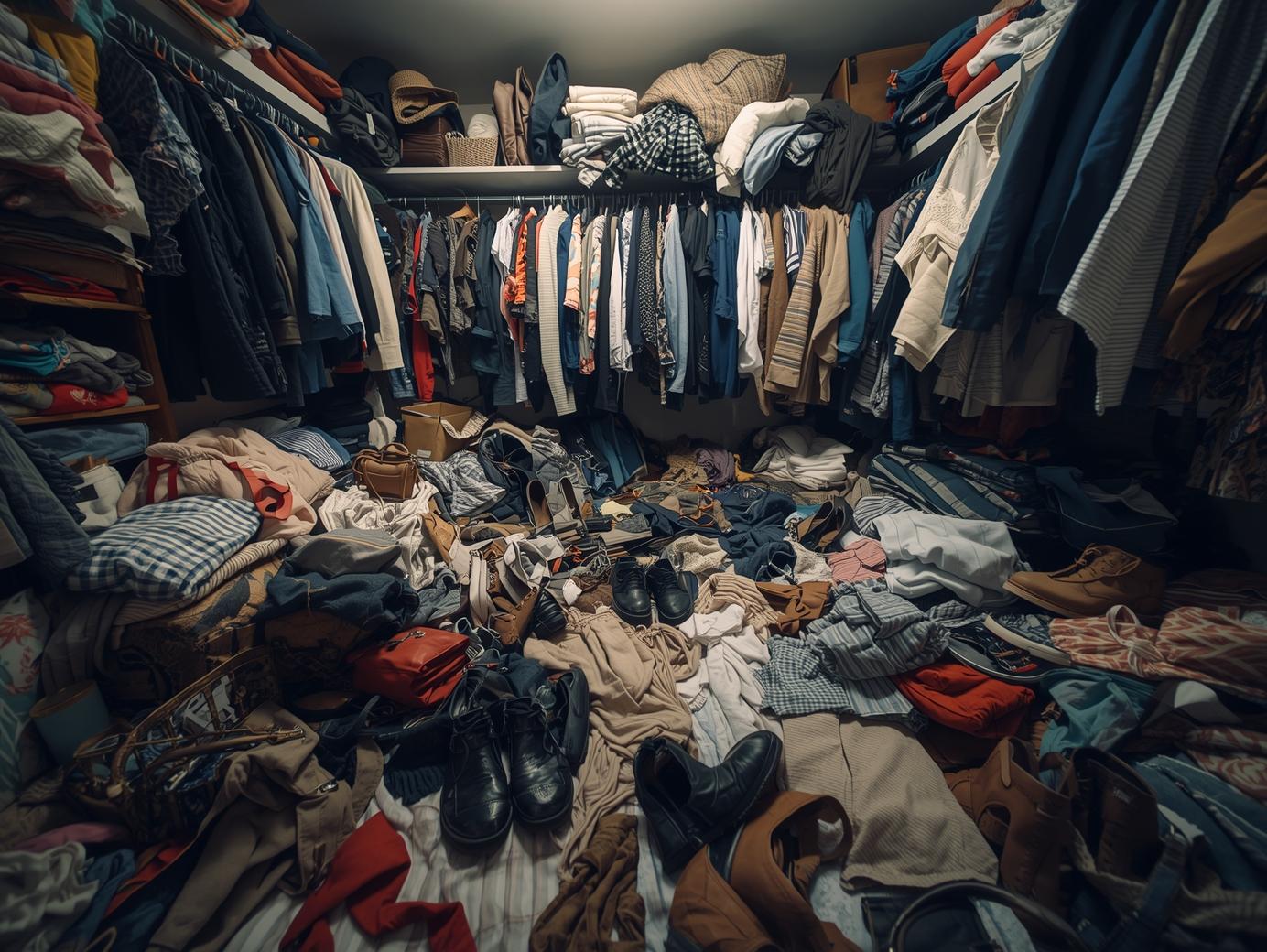 Disorganized closet before organization